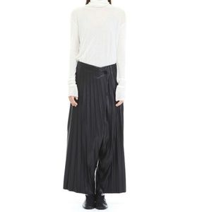 New! gaze de lin MY  BRAND Retouch_FAKE LEATHER PLEATS WIDE PANTS_BLACK